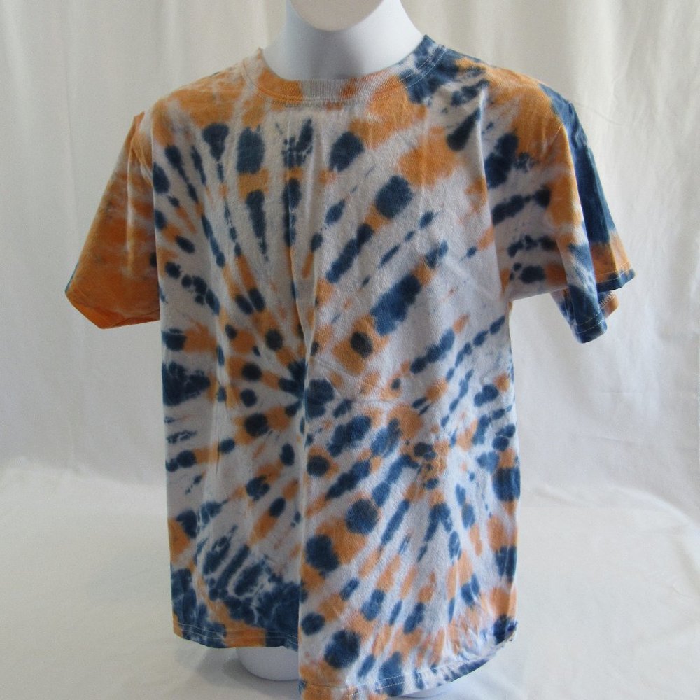 Youth Size L (14-16), Orange Blue, Tie Dyed Cotton Unisex T-Shirt Gildan